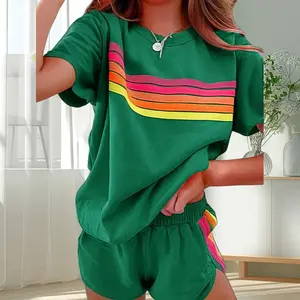 Rainbow Comfy Two-Piece PJs Set |  Spring Color-Block Lounge Set  |   Transitional Contrast rainbow  Set  |  Contrast Lounge Wear