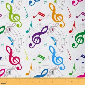Music Fabric by The Yard,2 Yards,Colorful Musical Notes Upholstery Fabric,Geometric Holidays Celebrating Decorative Fabric for DIY Projects, Durable Polyester, Geometric Pattern Design