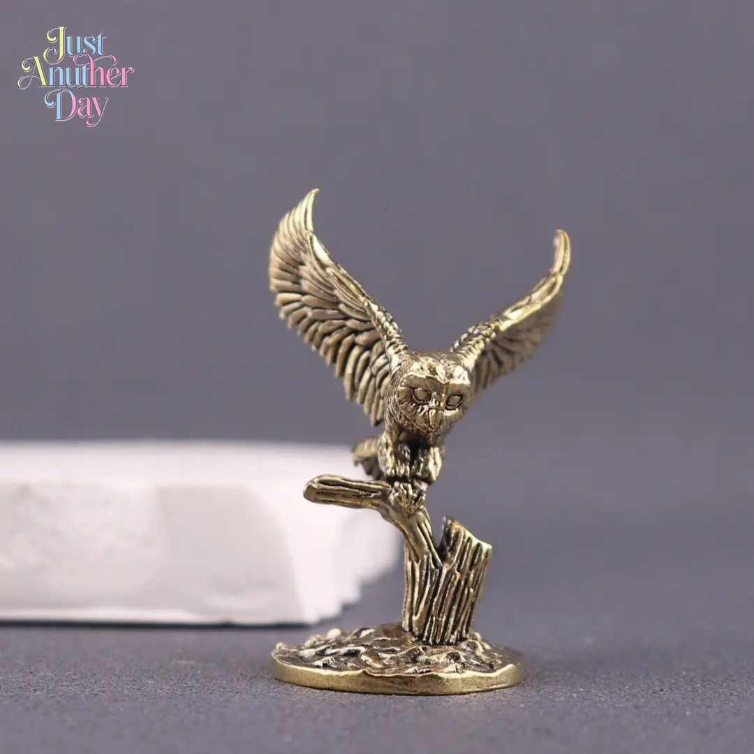 Vintage Brass Branch Owl Figurine, Mini Copper Owl Statue, Handcrafted Metal Sculpture, Antique Home Decor for Home & Desk Decor
