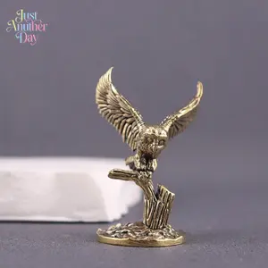 Vintage Brass Owl Figurine on Branch, Mini Copper Owl Statue, Handcrafted Metal Sculpture for Home, Desk & Office Decor