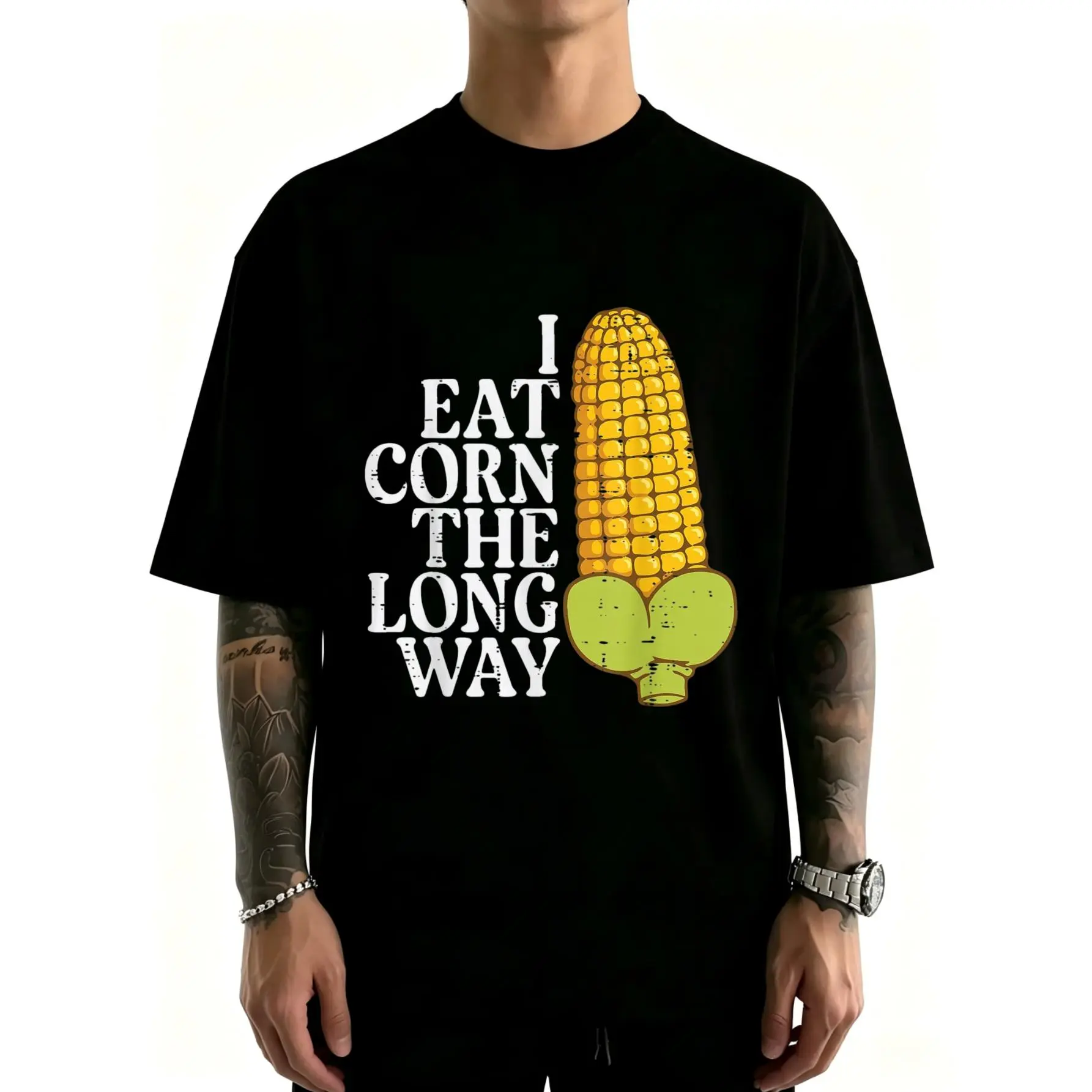 I Eat Corn Long Way Adult Humor Joke Women Men T-Shirt