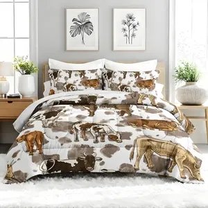 3pcs  Cow Pattern Comforter Set, Farm Animal Themed Duvet Set for Girls and Adults Bedroom or Guest Room Decor, Lightweight Soft All Seasons Comforter Machine Washable Microfiber Quilt with 2 Pillowcases, Gifts for the Family