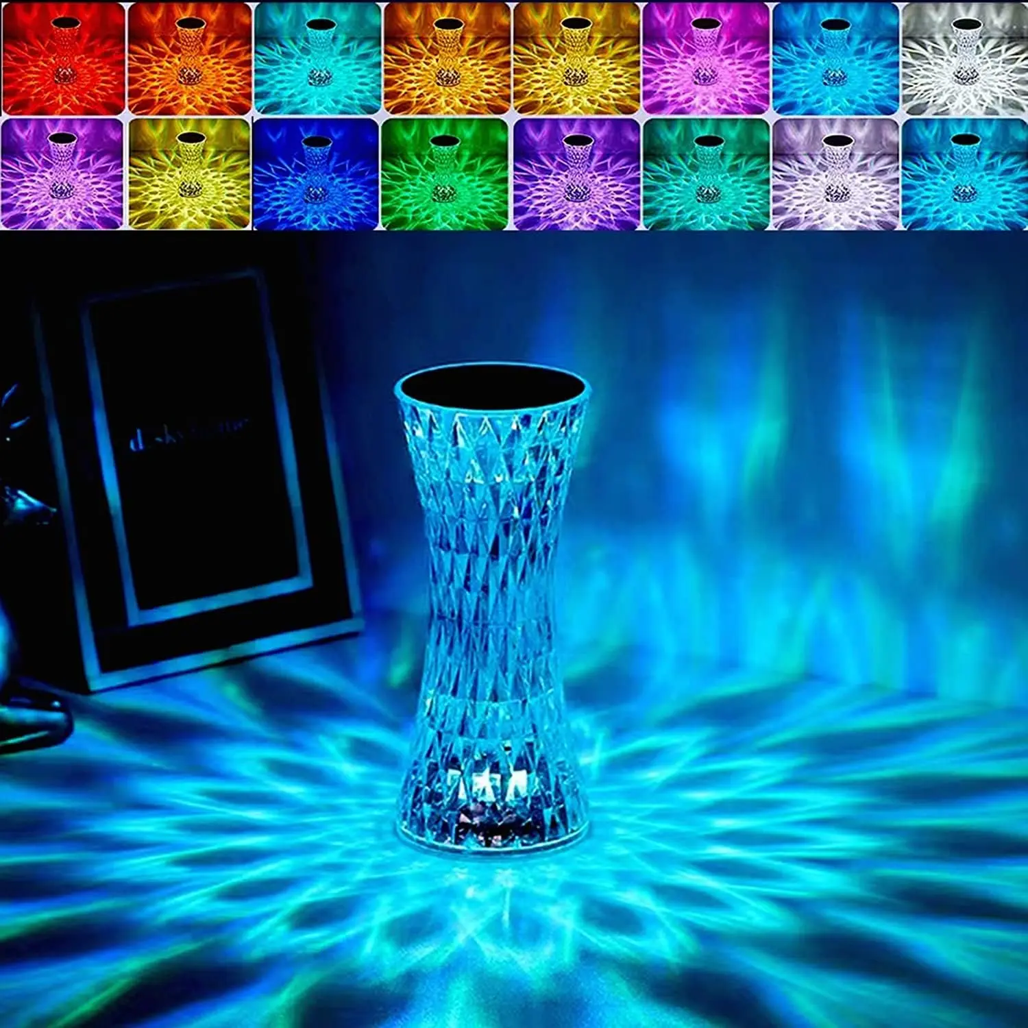Small Waist Crystal Diamond Table Lamp 16 Color Changing Night Lights Touch Control USB Rechargeable Bedside Lamp with Remote for Bedroom College Dorm Party Dinner Christmas Decor