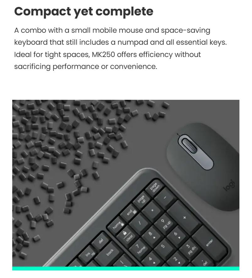 Logitech MK250 Bluetooth Wireless Mouse and Keyboard Combo: Fast & Easy Connectivity, Compact Wireless Keyboard, Ambidextrous Mouse (Graphite) - Wireless Bluetooth Keyboard - Graphite - Wireless B