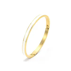 BG301GW B.Tiff "The Hamptons" White Enamel Gold Bangle Bracelet