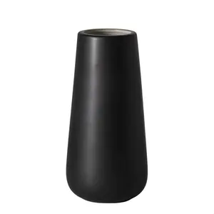 8 Inch Ceramic Flower Vase Matte Finishing, Minimalist Design for Home Decor, Bedroom, Living Room, Centerpieces, Office, Ebony Black, VS-XH-E-1