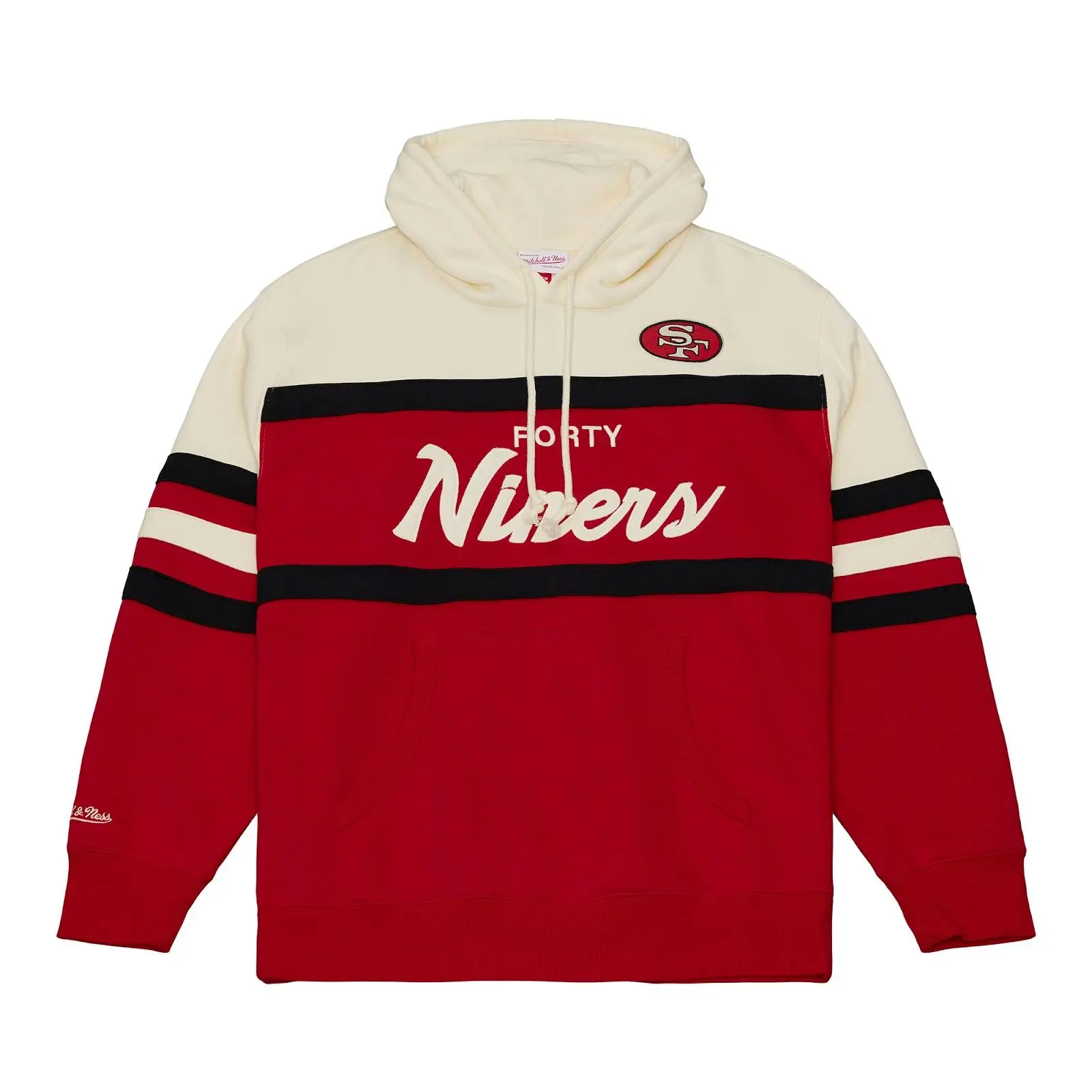 San Francisco 49ers Scarlet Head Coach Hoodie - Style TH19597 NFL Throwback Sweatshirt Fleece Vintage Fan Gear Mitchell & Ness