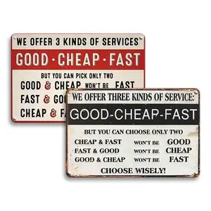 Vintage Metal Sign, Rustic Farmhouse Design, 1 Count Good Cheap Fast Service Sign, Retro Office Wall Decoration Plaque, Humorous Sarcastic Poster for Home Garage Tire Shop, Vintage Garage Signs