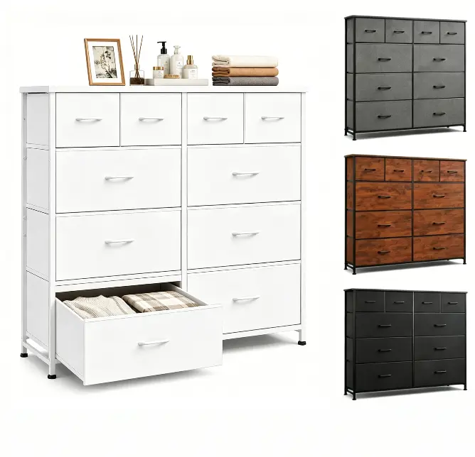 10 Drawers Fabric Cabinet Versatile Storage Tower Organizer TV Stand for Bedroom Wardrobe Entryway and Living Room Modern Design