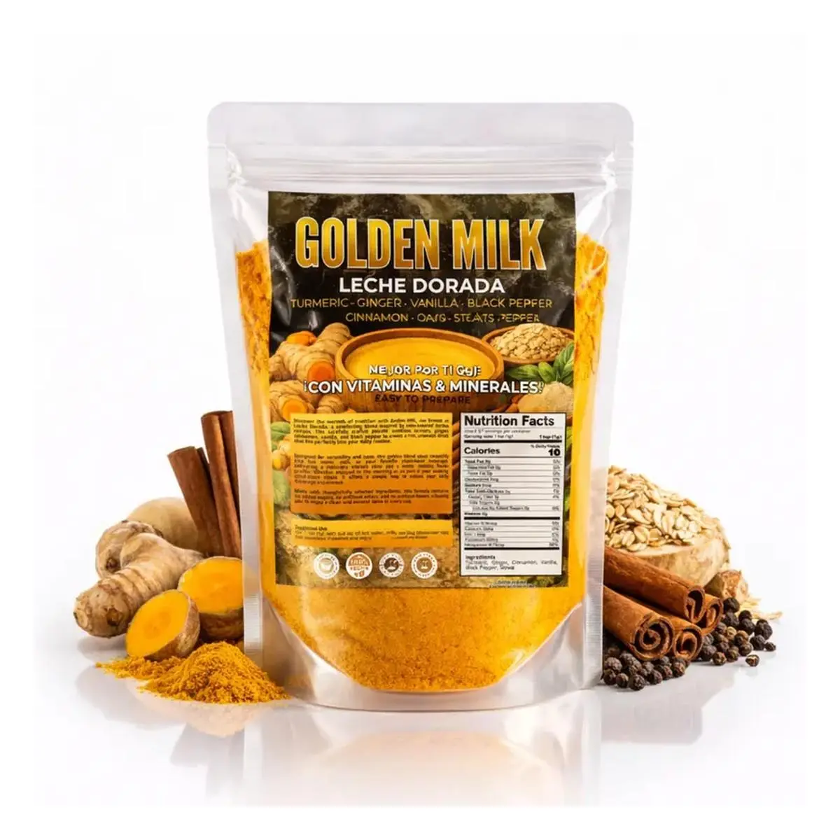 Golden Milk Turmeric Latte Powder Mix (4oz, 114g) - Easy-Mix Powdered Wellness Supplement with Turmeric, Ginger, Warming Spices for Cozy Daily Drinks