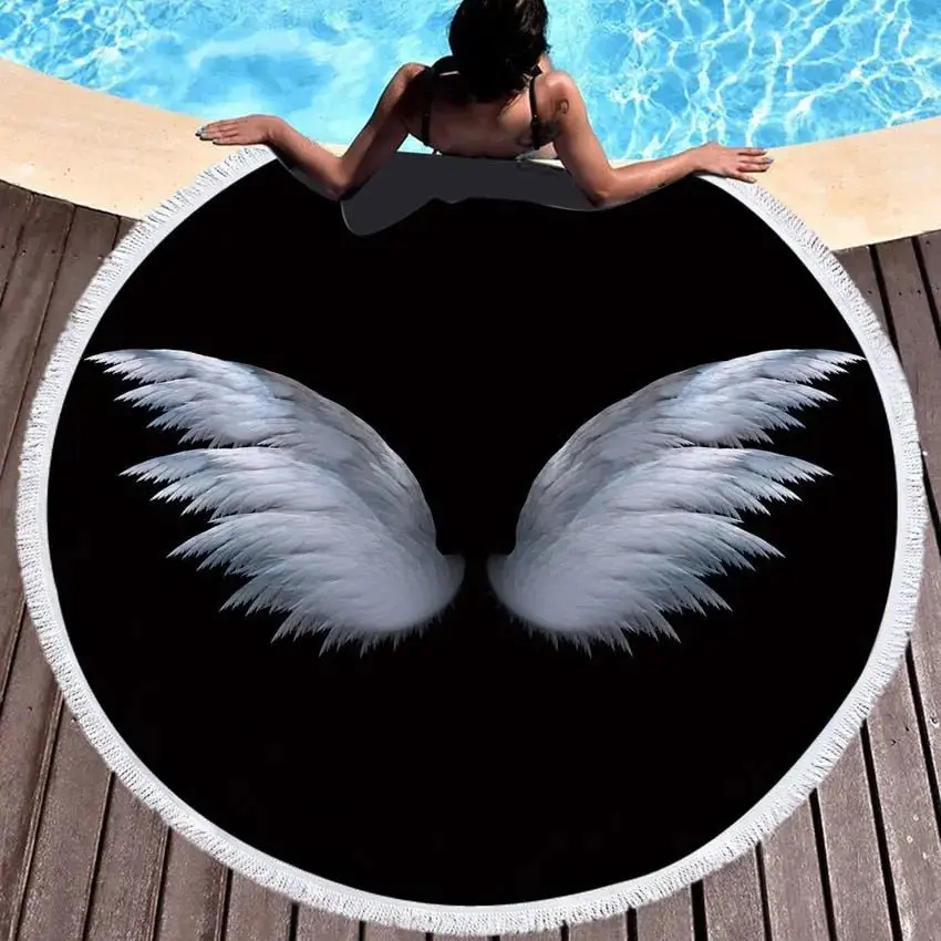 Microfiber Round Beach Towel | Circle Fairy Cupid Wings Print