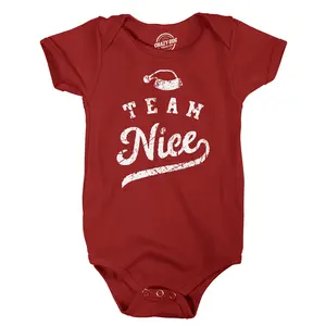 Team Nice Baby Bodysuit Funny Sarcastic Christmas Graphic Novelty Jumper For Infants Funny Baby Onesies Christmas Clothes for Baby Novelty Onesie Red - Team