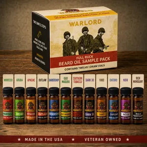 Warlord Men's Grooming Beard Oil Sample Kit (Full Ruck) | 12 Bold Scents | American Made Beard Care