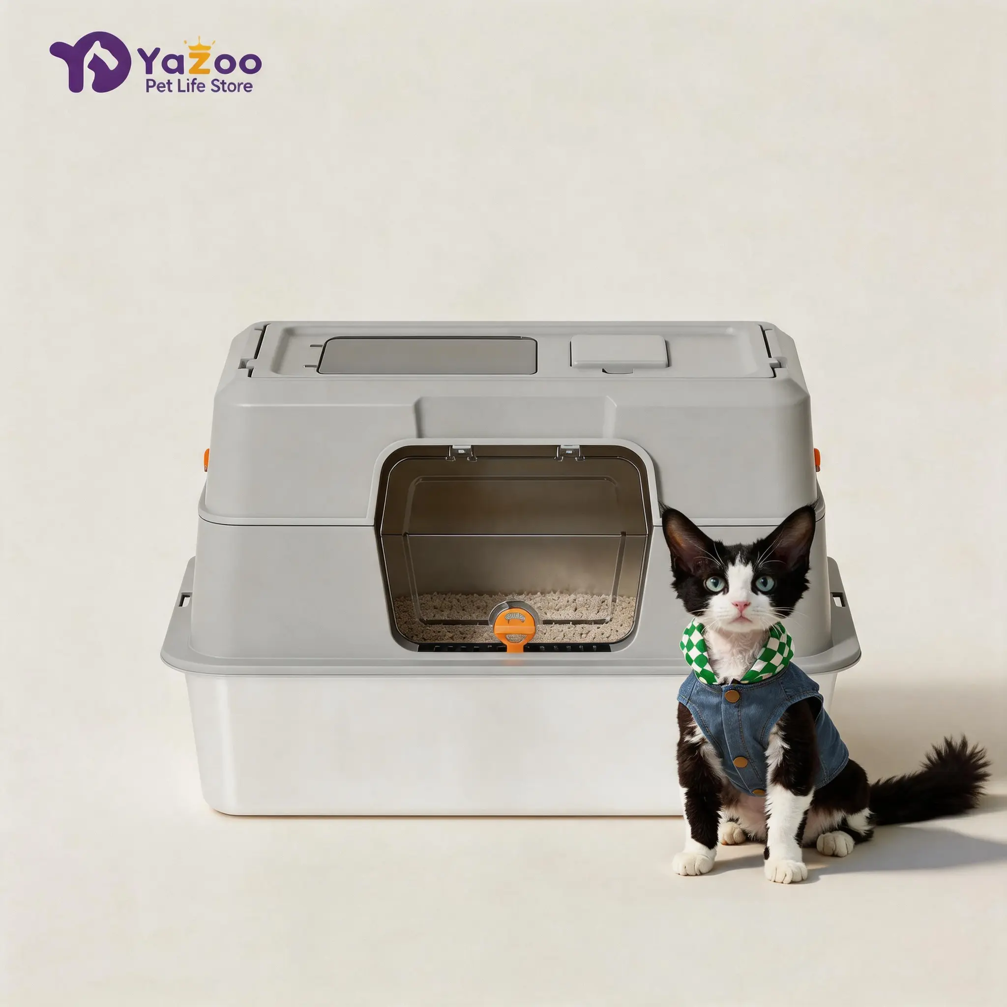 Fully enclosed stainless steel cat litter box Stainless Steel Fully Enclosed Cat Litter Box, Large Drawer Type Odor Control Cat Toilet, Anti-Splash & Easy Clean for Indoor Cats