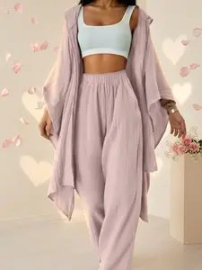 Women's Two-Piece Casual Set, Wide-Leg Pants & Loose-Fit Cardigan, Comfortable Stylish Women's Clothing for Daily Wear, Womenswear