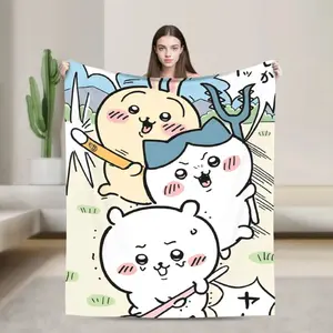 Chiikawa Hachiware Cute Cartoon Blanket Ultra Soft Coral Fleece Plush Cozy Warm Portable Bedroom Couch Sofa Spring Throw Bedspread Decor Decorative Throw Perfect Birthday Gift Christmas Gift for Anime Style