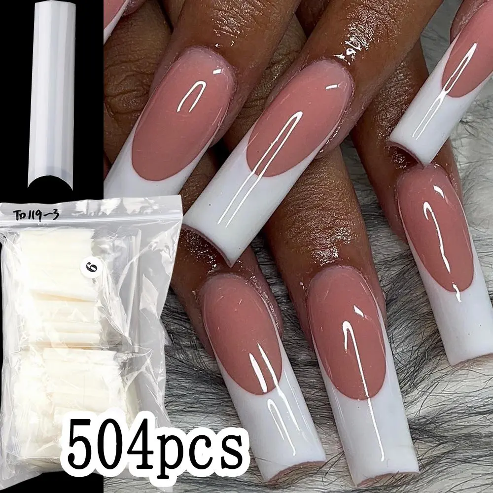 504Pcs 3XL Square Press On Nails Clear Natural Mixed Size Straight Extra Long Full Cover Acrylic False Nails Removable Fake Nail