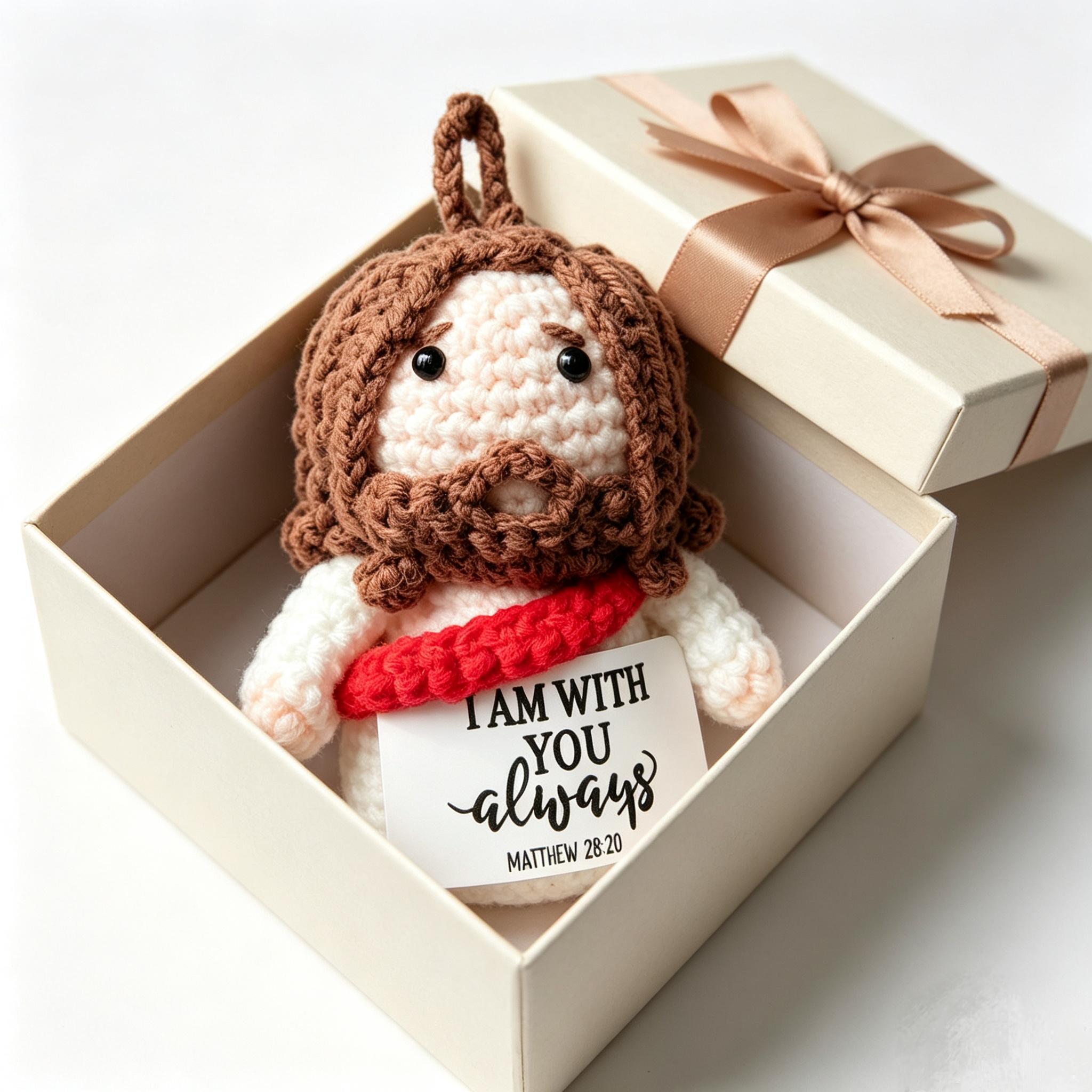 Handmade Yarn Crochet Jesus Doll - Handmade Faith Gift, Baptism Gift Ready, Nephew Christian Present, Car Charm Reminder, Dashboard Decoration, Religious Keychain Accessory