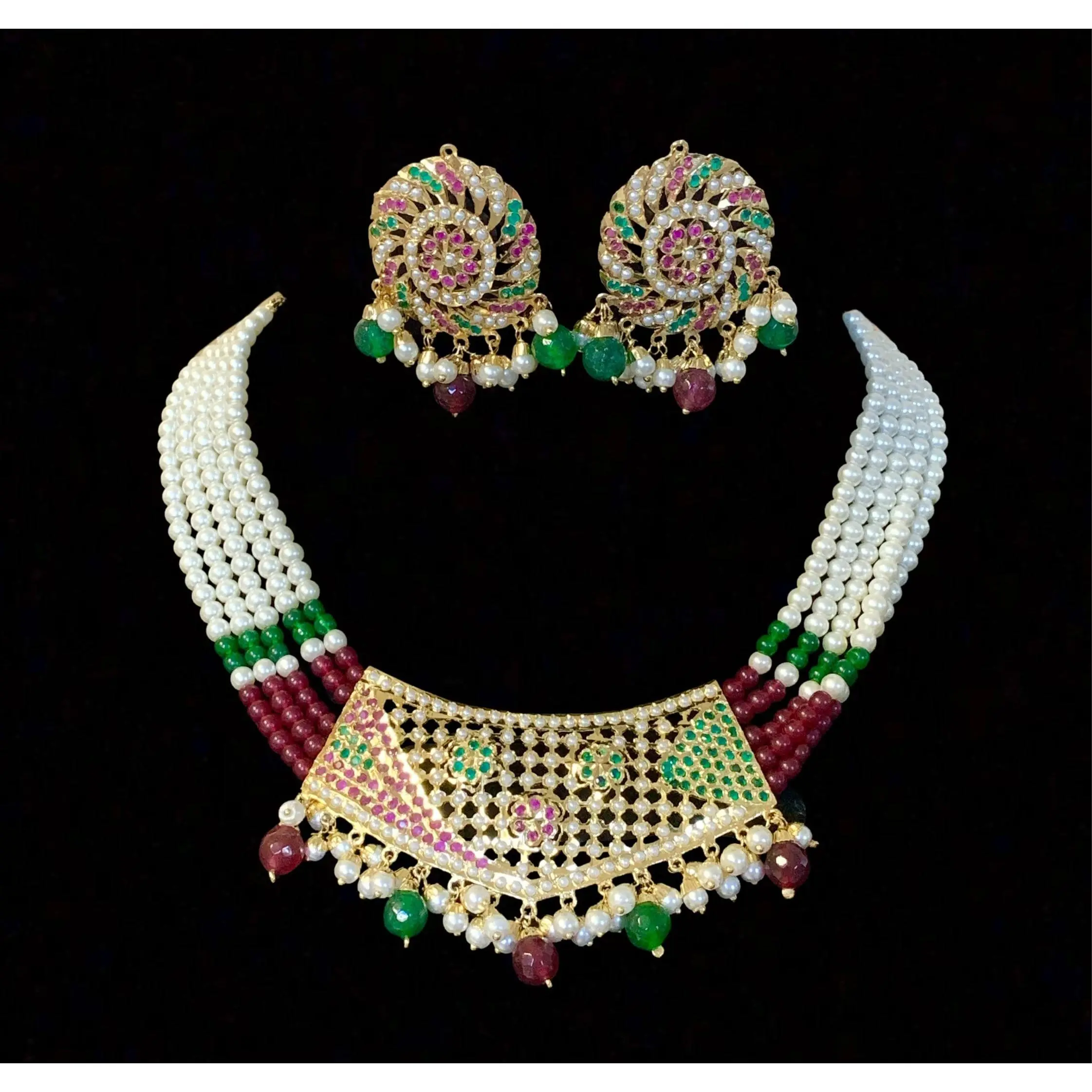 NS246 Sehar  punjabi Jadau necklace with earrings tika  (READY TO SHIP)