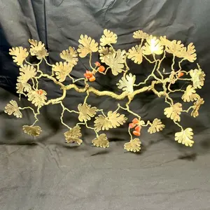 MCM Curtis Jere Style Brutalist Brass Tree Branch Leaves Gilded Metal Wall Sculpture Art