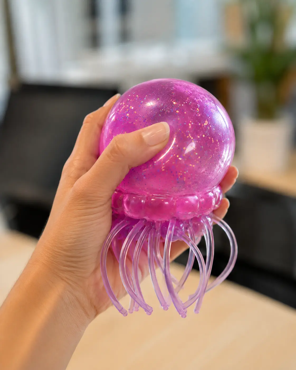 Jumbo Solid Squish Jellyfish | Glitter-Filled Squeeze Toy with Stretchy Tentacle Legs, Stress Relief