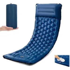 Sleeping Pad, 4.7" Extra-Thick & Ultralight Inflatable Camping Mat with Pillow, Built-in Foot Pump, Compact for Backpacking, Camping, Hiking, Travel - Navy Blue