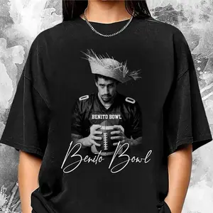 Bunny Football Shirt Bad Benito Shirt Bunny Bowl Retro 90s Shirt Bowl 2026 Halftime Show Cotton Crew Neck Short Sleeve Casual Men's Tee