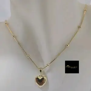 Elegant Thin Gold Heart Shaped Necklace with Delicate Beaded Chain for Women's Fashion