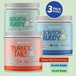 The Daily Dog Health System — Breath Buddy + Scratch Buddy + Turkey Tail+ (3-Pack Bundle with 200 servings of Turkey Tail)