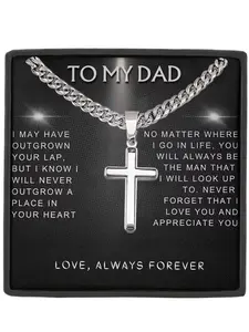 To My Dad Cuban Chain Cross Pendant Necklace with Box and Card, Birthday Christmas Gifts, Father's Day Gift, Cross Necklaces