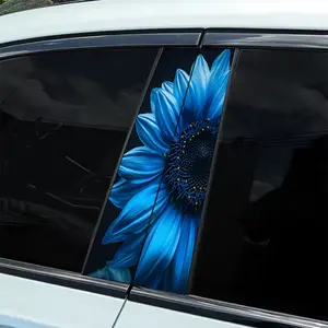 2-Piece blue flower creative sticker designed for automotive B-pillar windows - scratch-resistant, waterproof, easy to stick and remove, suitable for cars, trucks, SUVs and other vehicles, trucks, SUVs and plastic/metal.