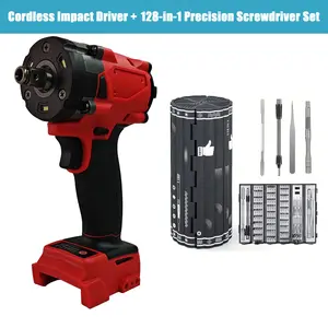 1/2" Cordless Impact Wrench + 128-in-1 Precision Screwdriver Set, All-in-One Repair Kit for Auto, Electronics & Home DIY (Impact Wrench 4-Speed Adjustable Compatible with Milwaukee 18V Battery, Battery Not Included)