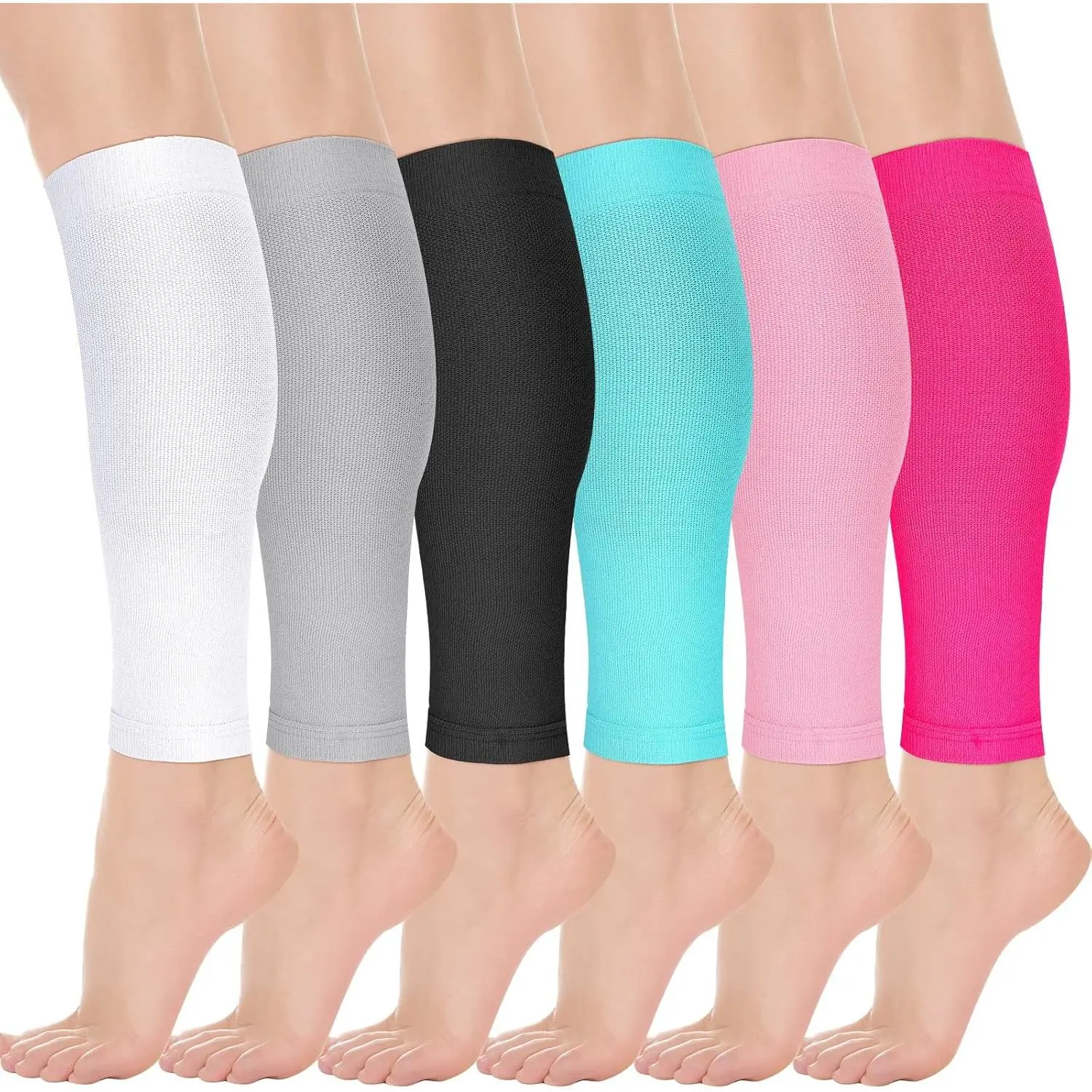 Women's Footless Calf Compression Sleeves (6 Pairs) - Elastic Compression Stockings for Postpartum, Nurses, Teachers, Doctors - Running Use