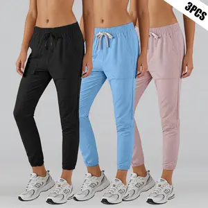 Women’s casual long pants, 3-pack, with a drawstring waist and a minimalist, stylish design. Suitable for outdoor sports, home lounging, outdoor travel, running, cycling, training, fitness walks, and everyday wear.