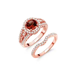 18K Rose Gold Plated Silver Garnet and White Moissanite Wedding Engagement Ring Band Bridal Set Ring For Women | 1.94 Cttw | Wedding Engagement Anniversary Promise Ring