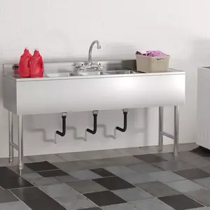 YITAHOME Commercial Kitchen Bar Sink 3 Compartment Stainless Steel Sink with Double Drainboard, NSF Prep Freestanding Large Sink for Restaurant, Utility Underbar Sink 60 x 19 x 32in blanco  truffle  sink vivi  sink mount  kitchen  sink