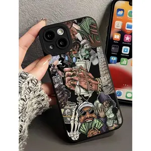 1pc Black Phone Case With Money Cross , IPhone 16/16 Pro/ 16 Plus/16 Pro Max/11/13/15/15 Plus/15 Pro/15 Pro Max/11/12/13/14 Pro Max/XS/XR/11 Pro/11 Pro Max/12 Pro/12 Pro Max/13 Pro/13 Pro Max/14 Pro/14 Pro Max/14 Plus/7 Plus/8 Plus/8/SE2 Scratch Resistant