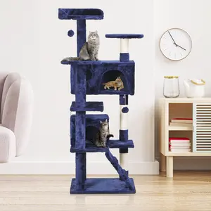 ZENY 55" Blue Cat Tree Tower Plush Multi-Level Cat Condo Spacious Cat Furniture with Scratching Posts & Toy