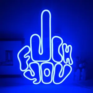 Letter Gesture Neon Light Sign, Wall Mounted, Blue LED, USB Powered, Bedroom Party Bar Decor, Game Zone Glow Sign