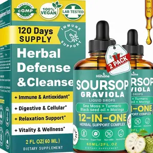 HIIHONE (2 Pack 12 in 1 Soursop Bitters Liquid Drops with Sea Moss, Moringa, Turmeric, Black Seed Oil for Immune, Digestive & Antioxidant Support, 2 Fl Oz