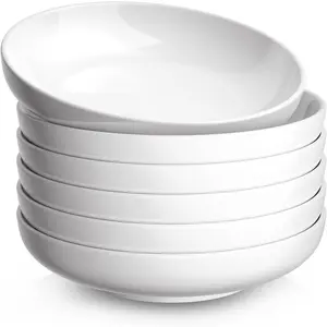 35oz Pasta Bowls Set of 6, 8.5" Large Salad Bowls Soup Bowl for Kitchen, Microwave & Dishwasher Safe, Porcelain Wide and Shallow Serving Bowl, White Dinner Plates, Dinnerware Set,