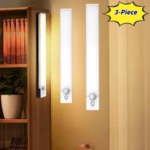 3-Piece Motion Sensor LED Light Set, Rechargeable Magnetic Night Lamp, Three Color Temperatures, Adjustable Brightness, Battery Powered