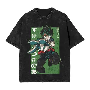 My Hero Academia Midoriya Izuku T Shirt Hip Hop Washed Cotton High Street T-Shirts for Men Women 12Tops Streetwear Graphic Tees