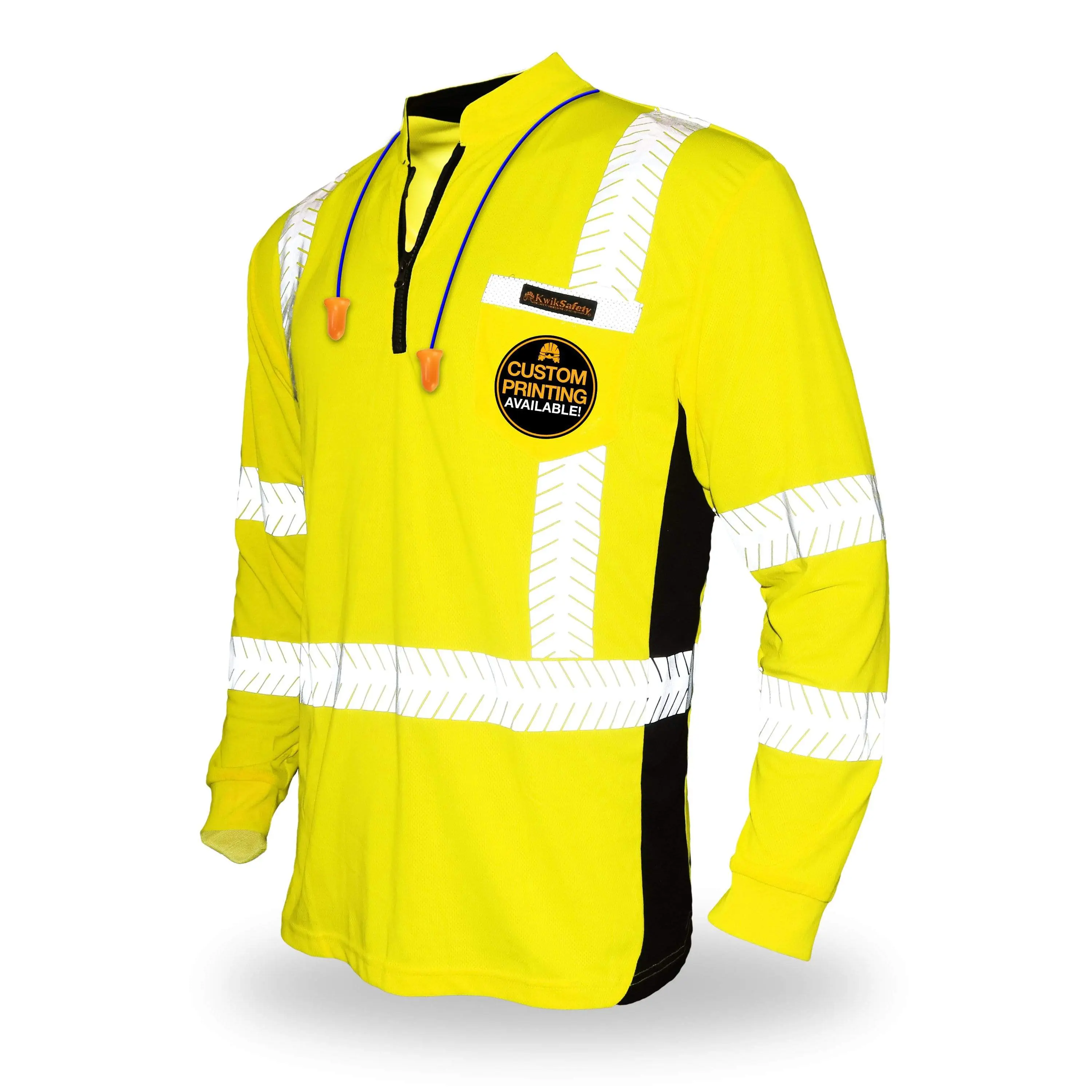 KwikSafety ENGINEER Safety Shirt (Y-NECK ZIPPER) Class 3 Long Sleeve Menswear ANSI OSHA Compliant Hi Vis Reflective - Model No.: KS4408