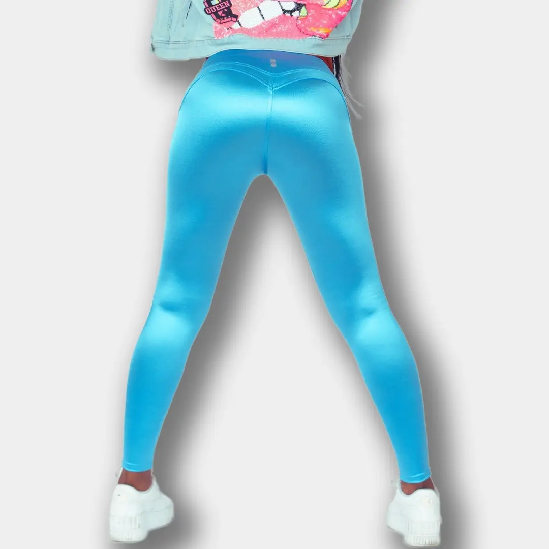 Aquamarine Satin Leggings Womenswear Bottom Pockets Shiny