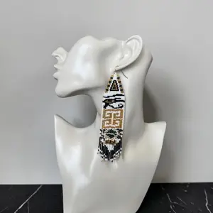 Eye of Horus Beaded Fringe Earrings Egyptian Jewelry Gold White Black Blue Seed Beads Authentic Design