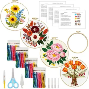 2/4 Set Punch Needle Embroidery Starter Kits for Beginners - DIY Gift with Embroidery Tool Suitable for Christmas/New Year gifts/holiday gifts