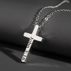 Stainless Steel Cross Necklace Engraved - Simple Design with Cross Engraving and Chain