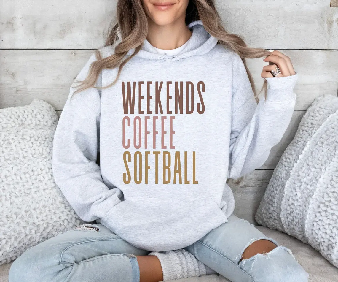 Personalize Weekends Coffee Softball Sweatshirt, Softball Mom Sweatshirt, Gift for Softball Lover, Softball Hoodie, Shirt for Women, Softball Gifts, Gift for Mom, Gift for Her, Softball Lover Gift, Mothers Day Gift, Softball Shirt Gift for Mama