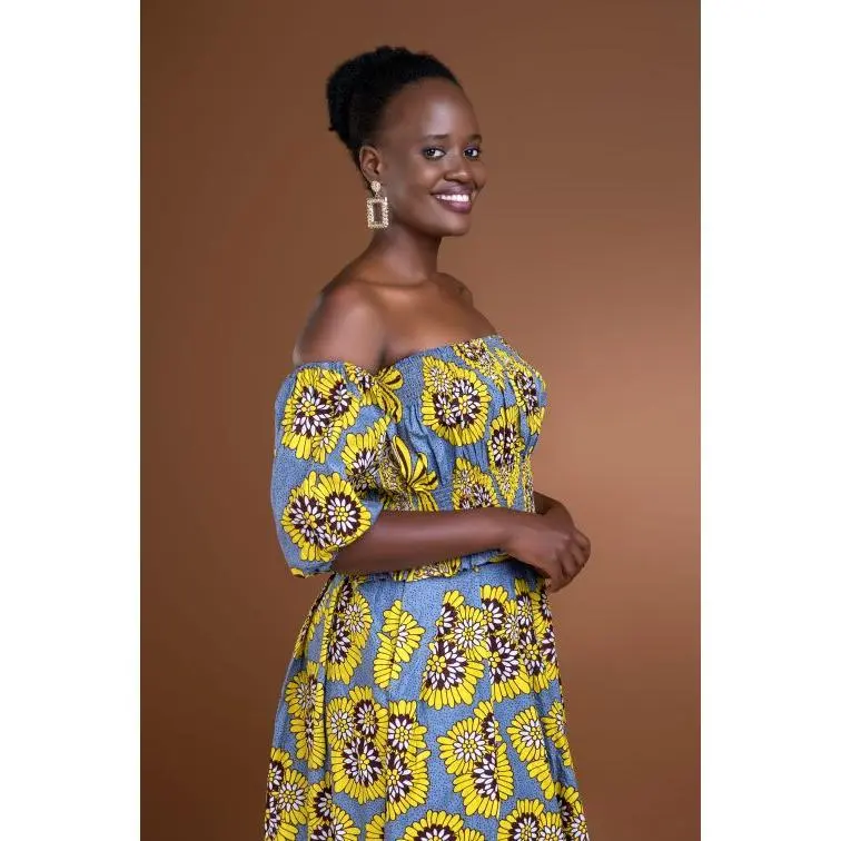 Lira Shirred African Print Top